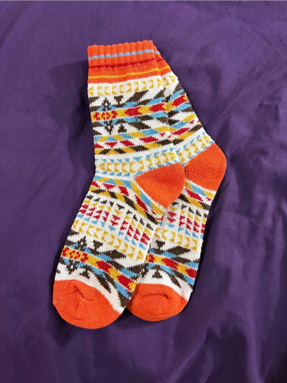 Colorful Southwestern Aztec Geometric Crew Socks Orange Multicolor